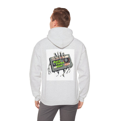 Rare Flicks Plus! Alt Logo White Background - Unisex Heavy Blend™ Hooded Sweatshirt