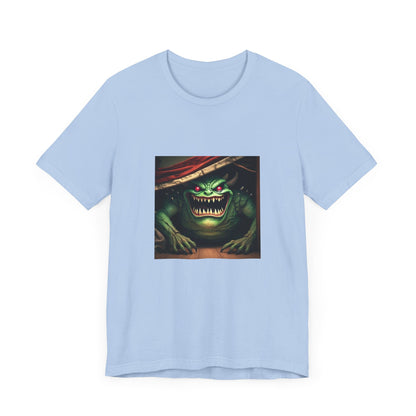 Camiseta unisex de manga corta con el monstruo ladrón de calcetines debajo de la cama