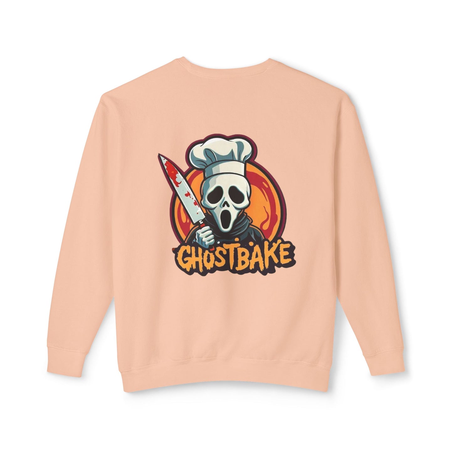 Sudadera unisex ligera con cuello redondo Ghostbake (delante y detrás)