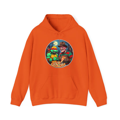 Sudadera unisex con capucha y mezcla pesada Una fiesta de pizza en Elm Street (diseño 2)