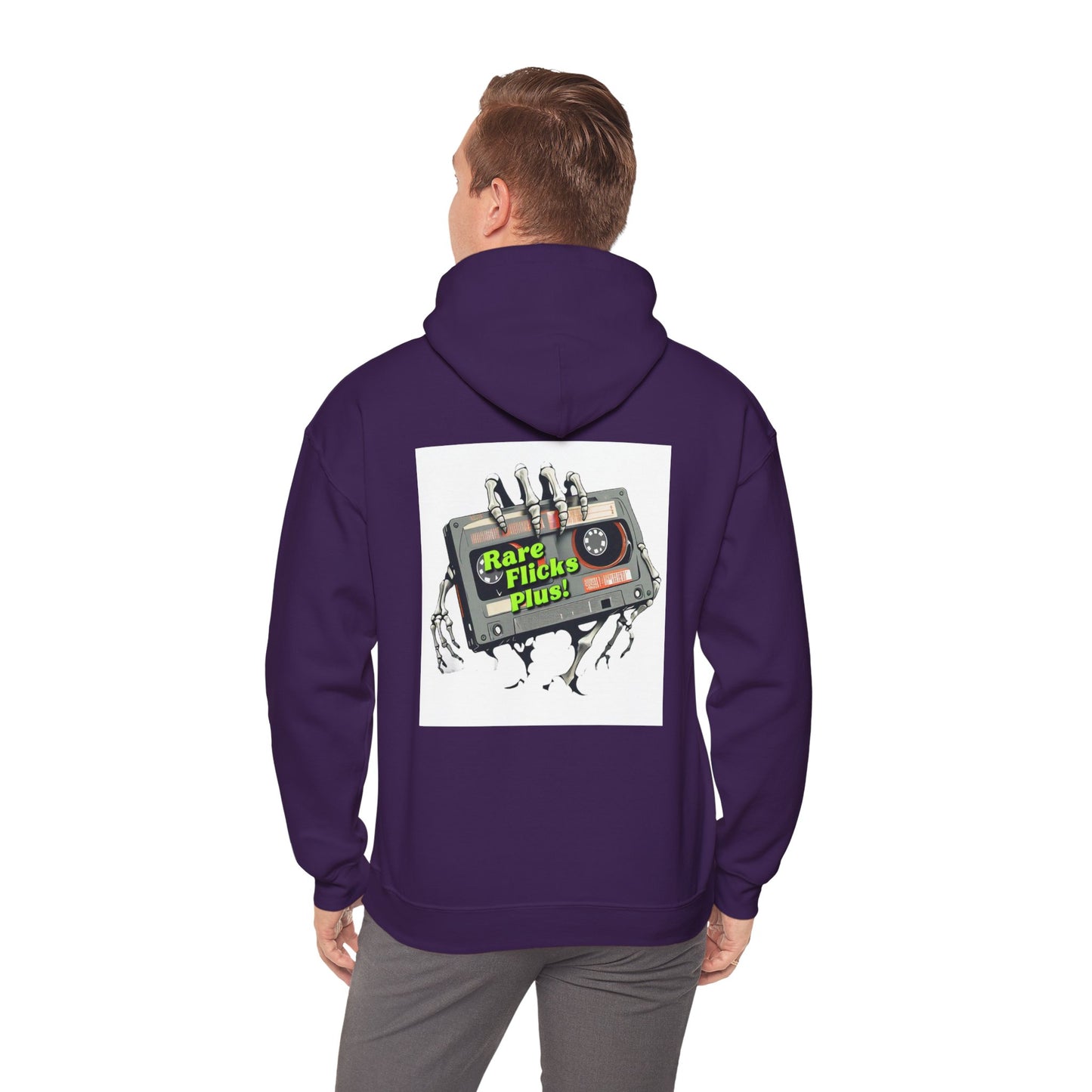 Rare Flicks Plus! Alt Logo White Background - Unisex Heavy Blend™ Hooded Sweatshirt