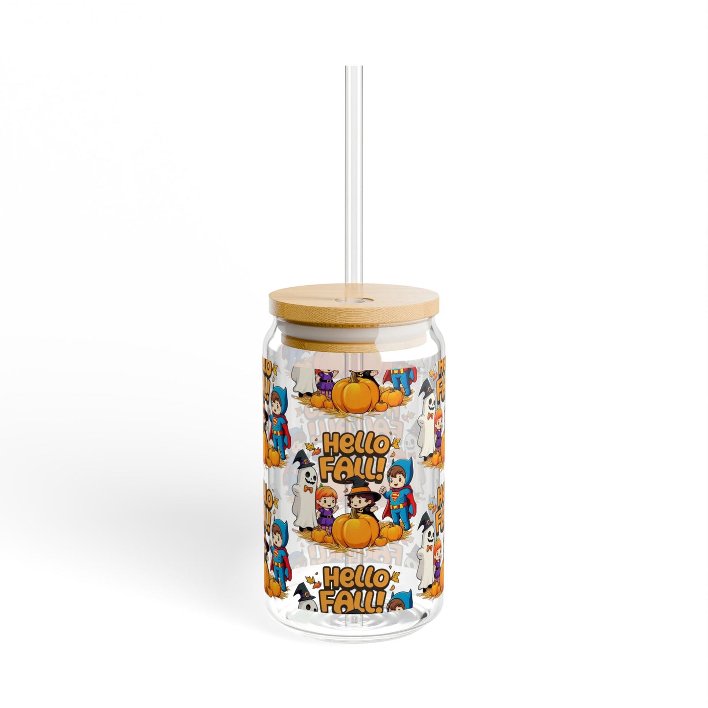 Vaso con sorbete con diseño de Hello Fall, 16 oz