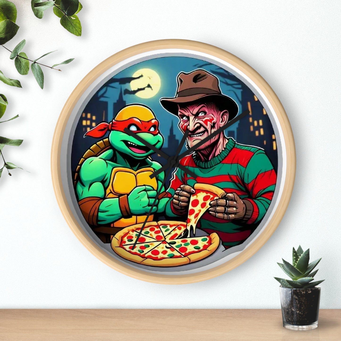 Reloj de pared con diseño de pizza en Elm Street (diseño 2)