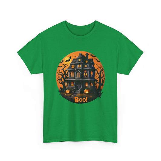 Camiseta unisex de algodón grueso con la imagen de la casa espeluznante de Halloween