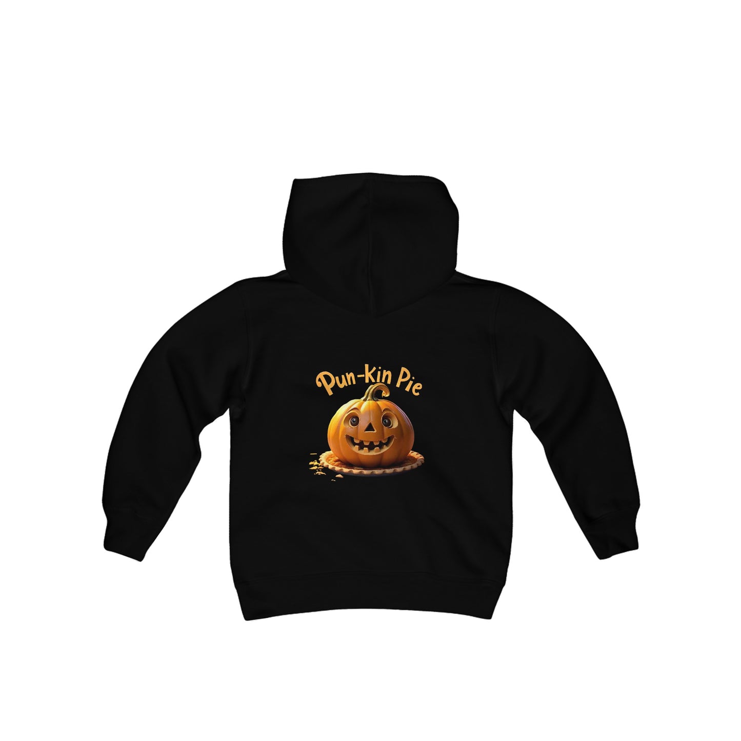 Sudadera con capucha de mezcla pesada para jóvenes Hello Fall (frente) Pun-Kin Pie (parte posterior)