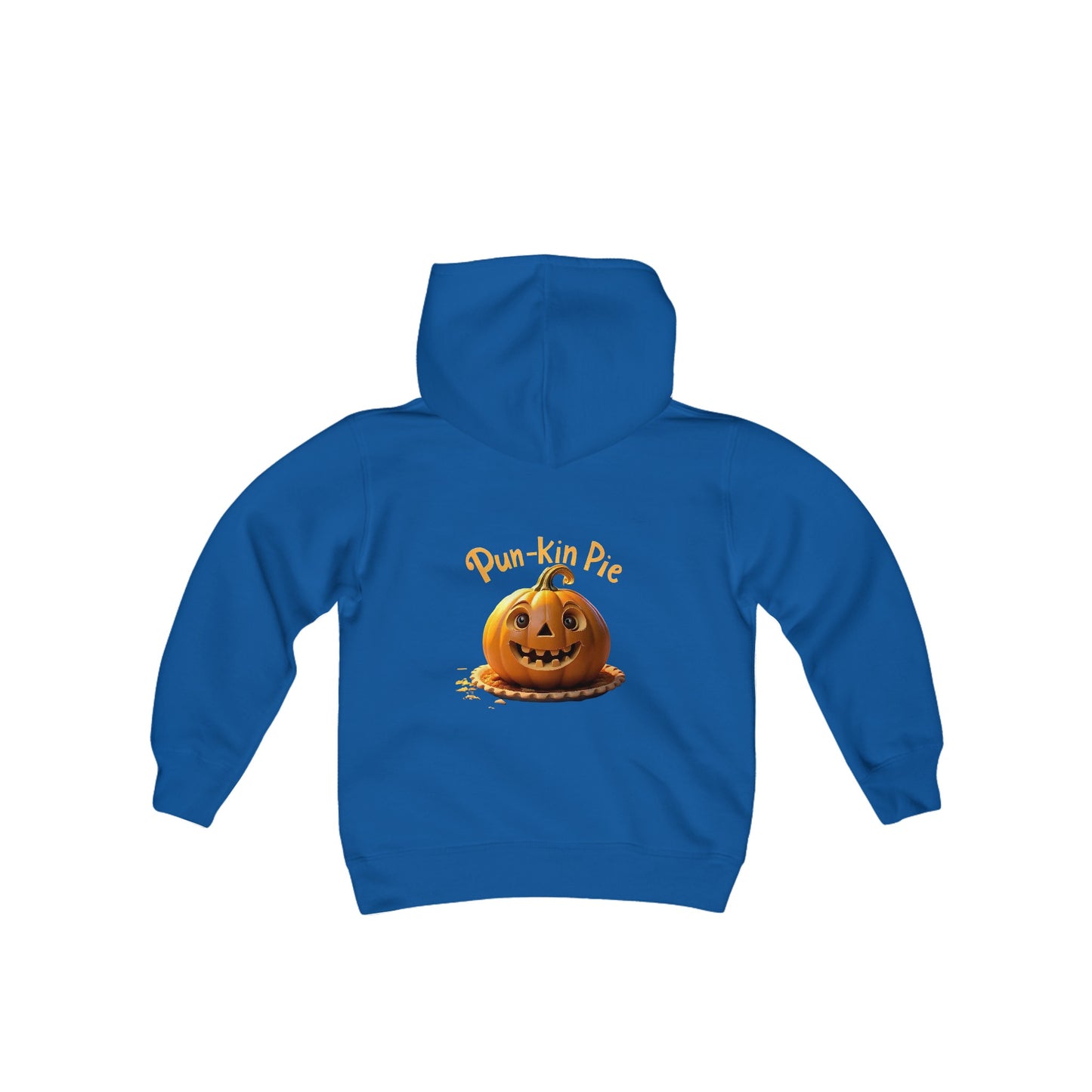 Sudadera con capucha de mezcla pesada para jóvenes Hello Fall (frente) Pun-Kin Pie (parte posterior)