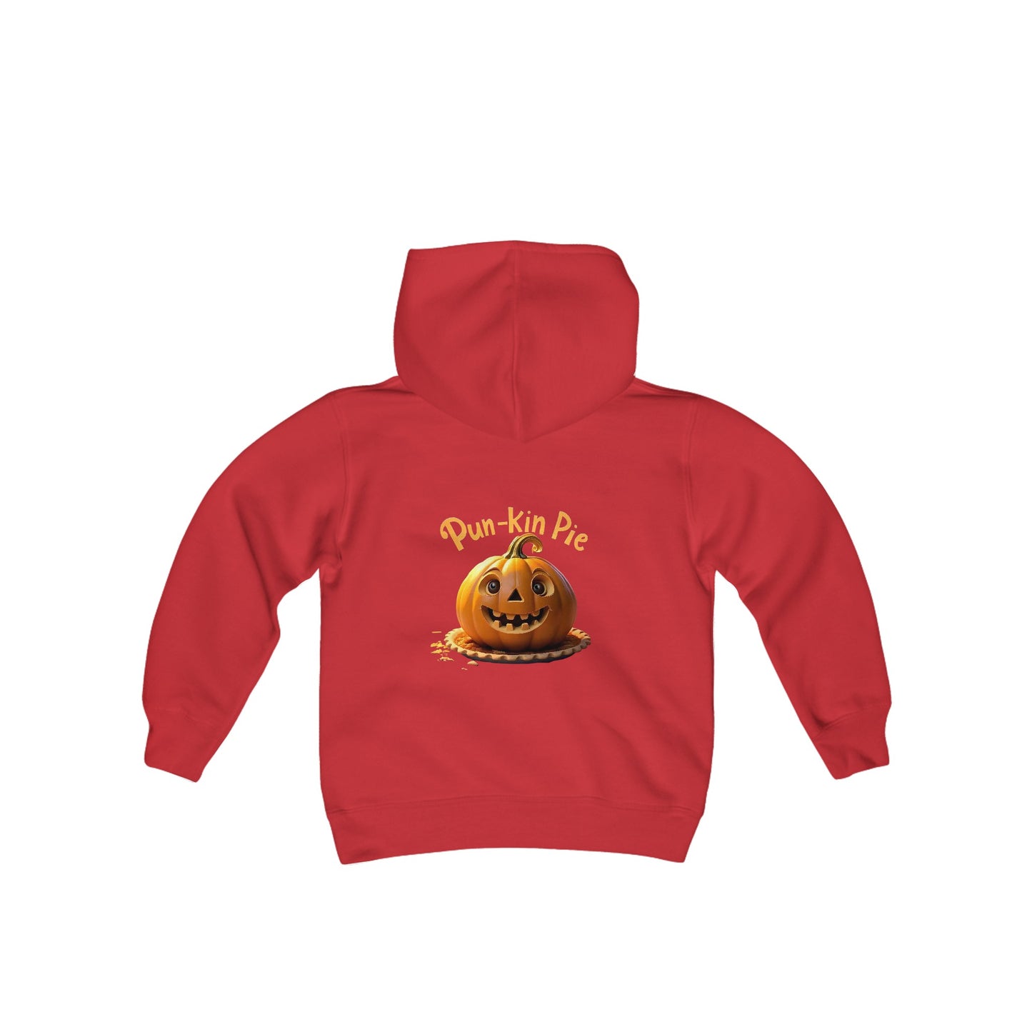 Sudadera con capucha de mezcla pesada para jóvenes Hello Fall (frente) Pun-Kin Pie (parte posterior)