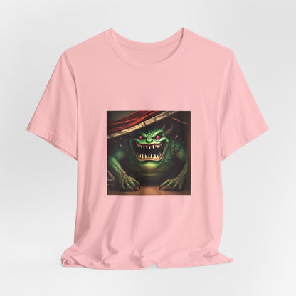 Camiseta unisex de manga corta con el monstruo ladrón de calcetines debajo de la cama