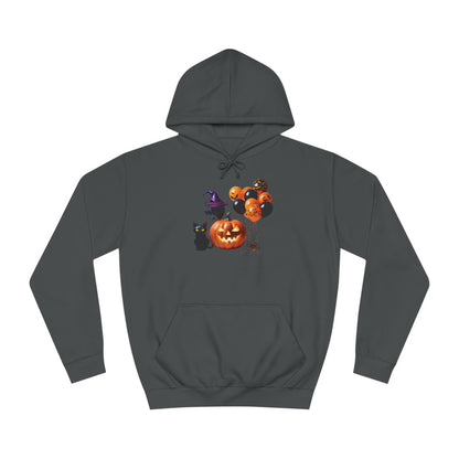 Sudadera unisex universitaria con capucha de gato negro y calabaza de Halloween