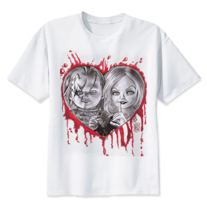 Horror printed short-sleeved T-shirt White A