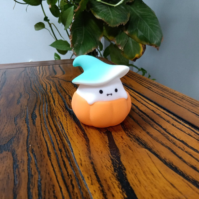 Ghost Pumpkin Small Night Lamp Halloween Silicone Pat Lamp 2w Blue Hat Style