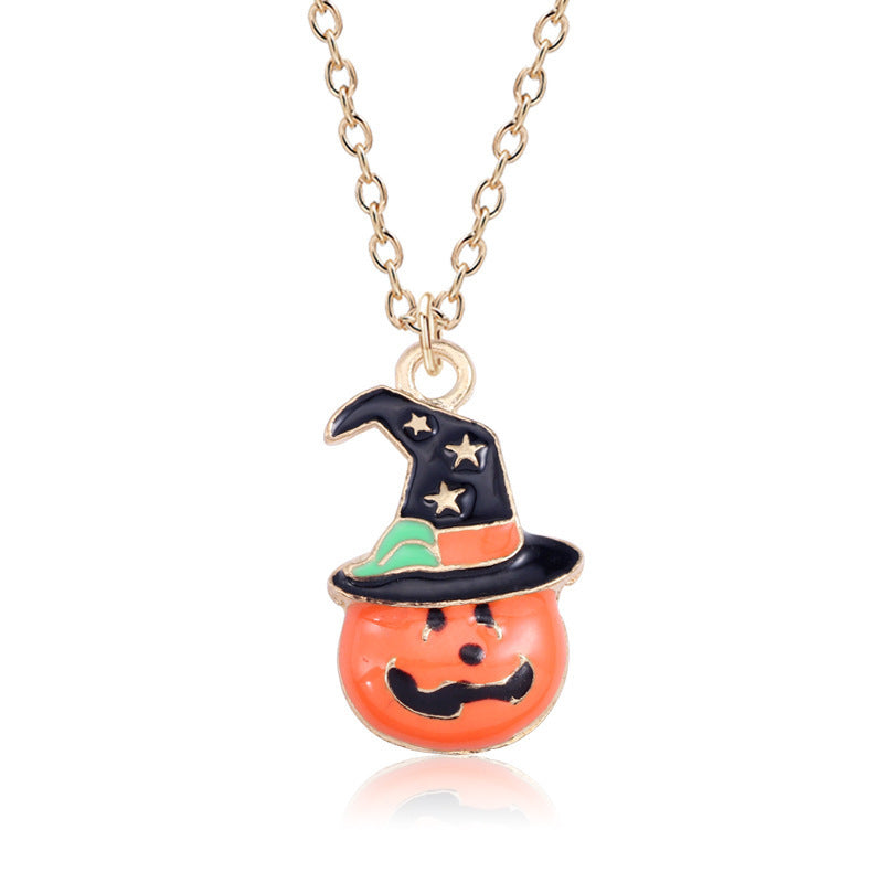 Collar con colgante de gato y calabaza con gota de aceite para Halloween, cadena creativa para clavícula, accesorios de joyería de moda