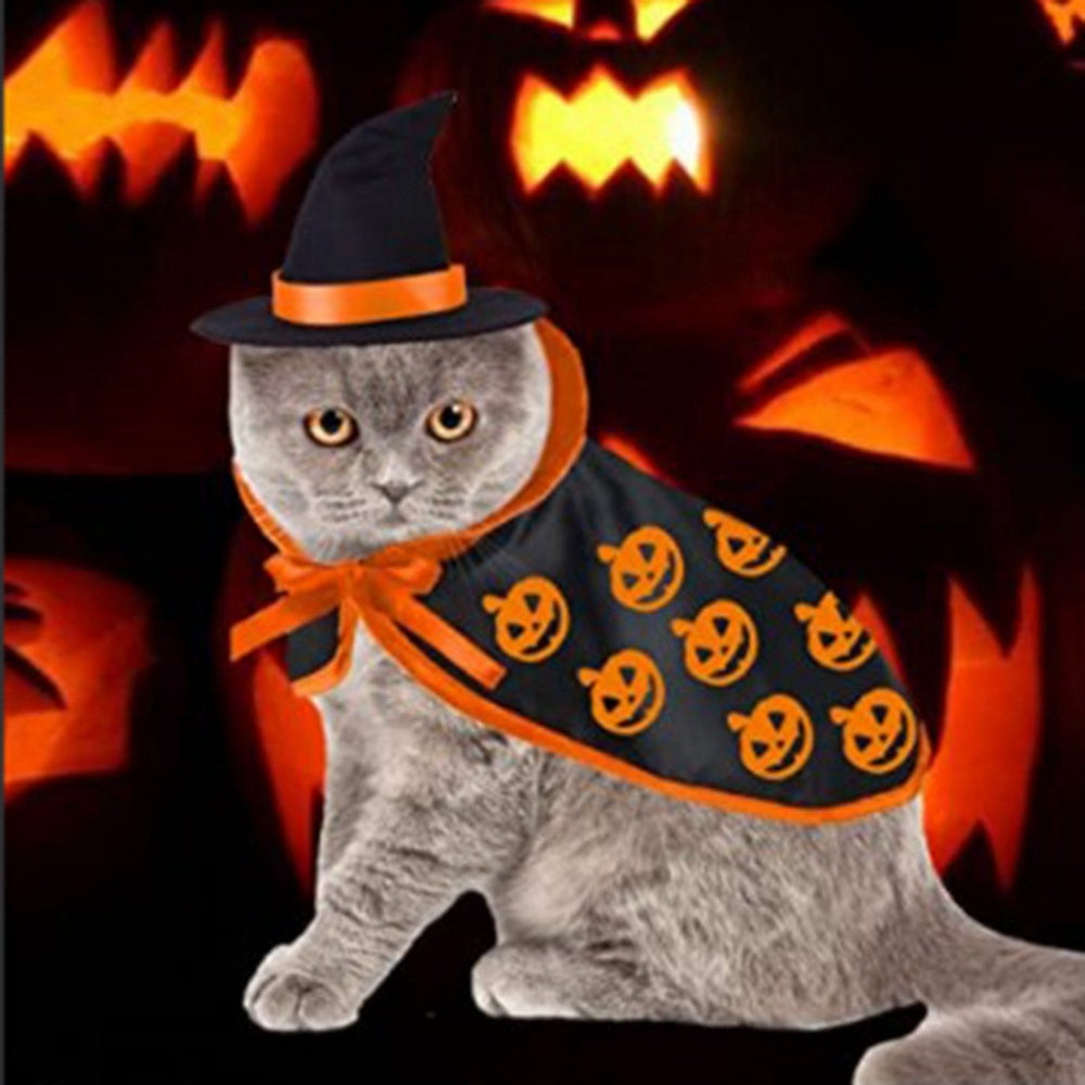 Conjunto de capa y sombrero de Halloween para mascotas, bonito disfraz para perros, ropa de cosplay para fiesta de Halloween para mascotas, decoración para gatos, capa para festivales