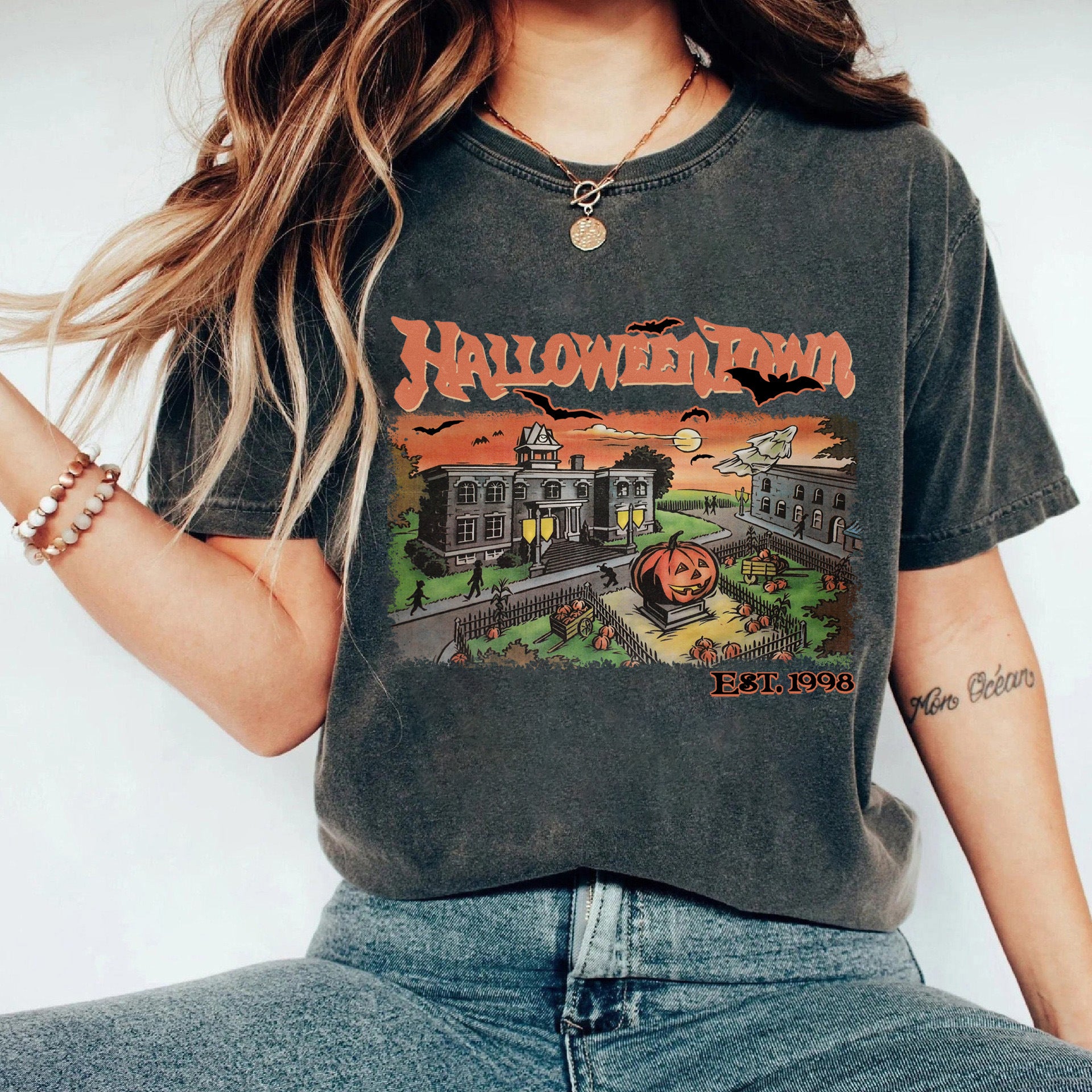 Halloween Horror Print Street Vintage T-shirt