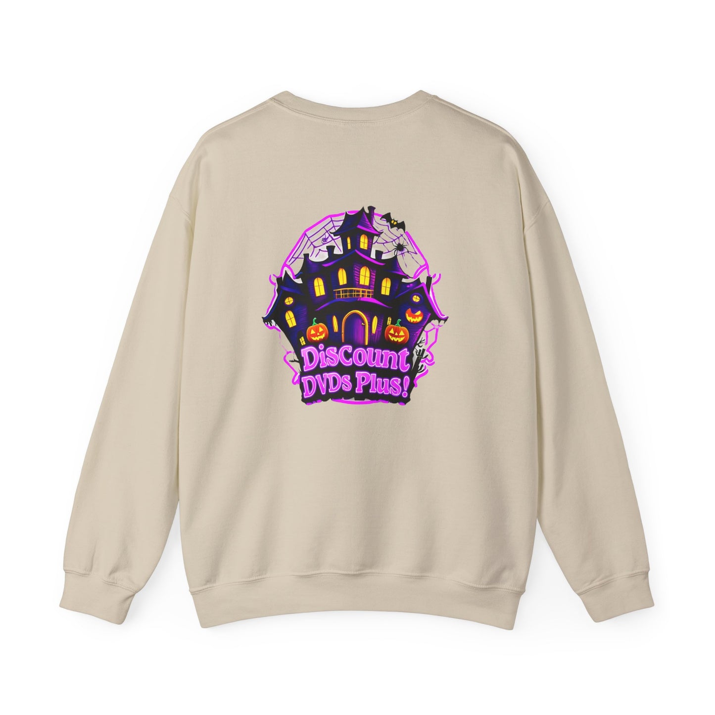 Sudadera unisex de cuello redondo Heavy Blend™ con logotipo de DDP! en la parte delantera y trasera