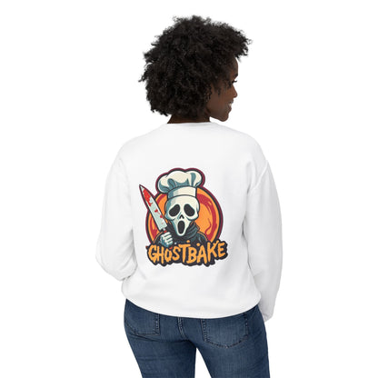 Sudadera unisex ligera con cuello redondo Ghostbake (delante y detrás)