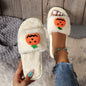 Halloween Cute Pumpkin Plush Slippers Home Indoor Open Toe Shoes Winter Warm Bedroom Slippers For Women White