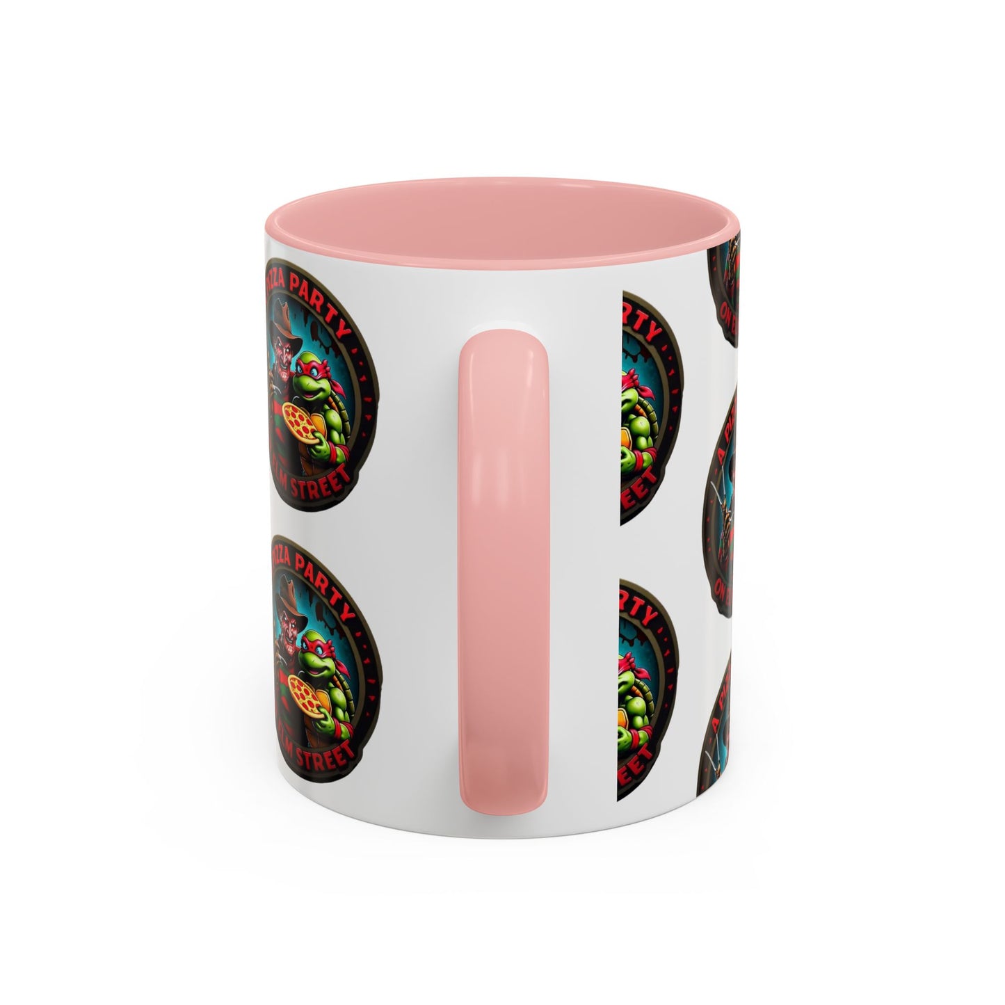 Taza de café decorativa con diseño de fiesta de pizza en Elm Street (11 y 15 oz)