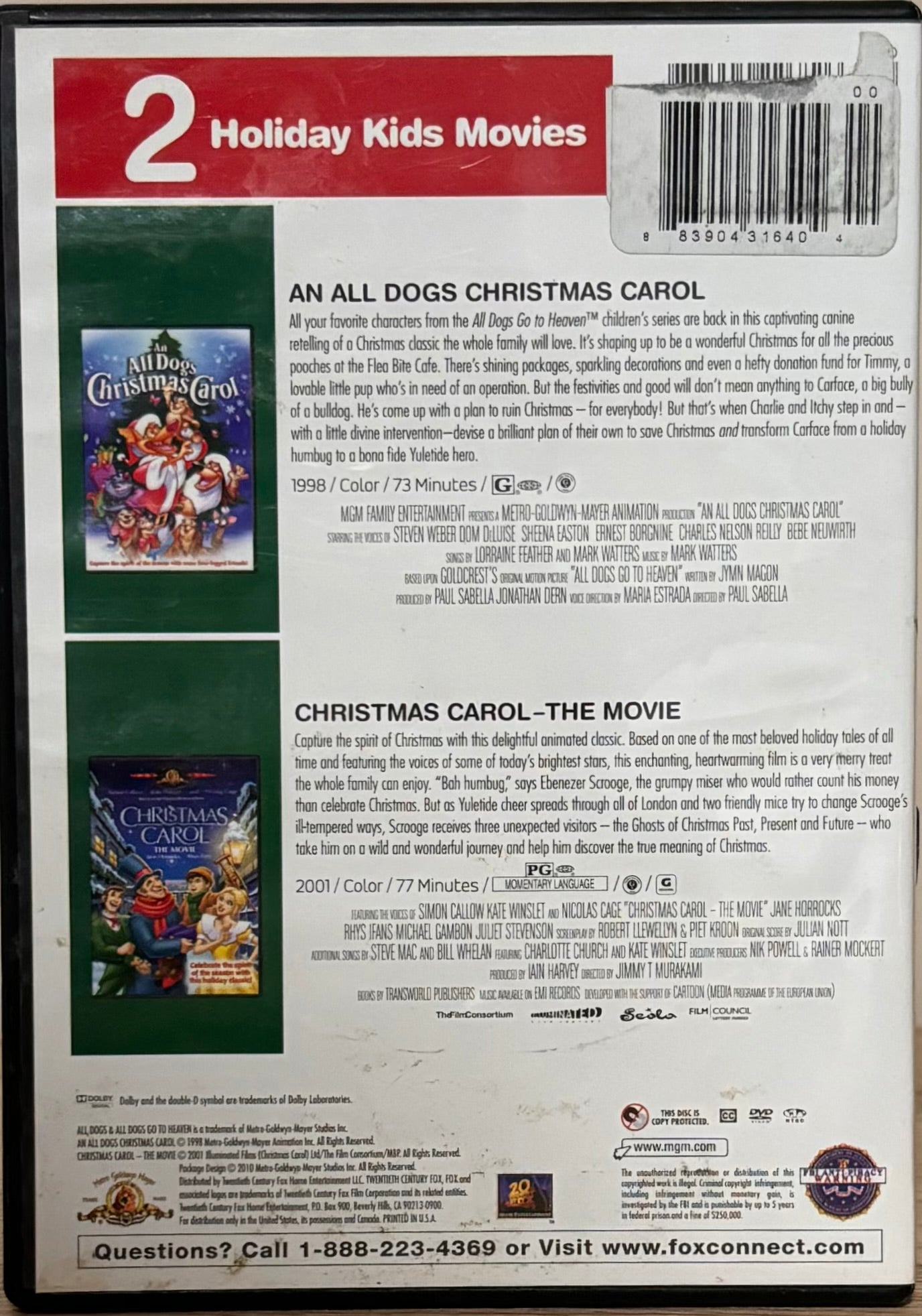 2 MGM Movie Collection - An All Dogs Christmas Carol - Christmas Carol The Movie