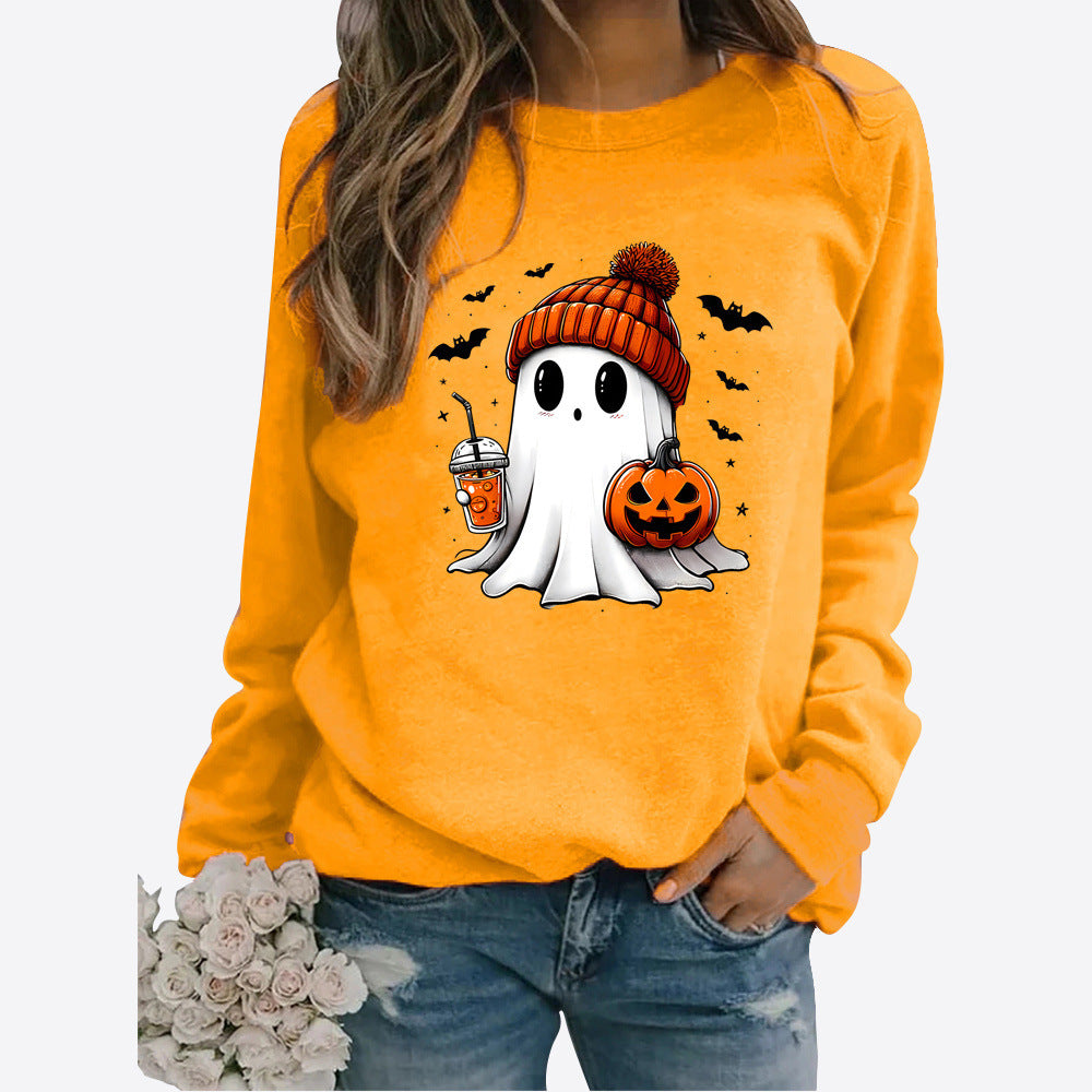 Halloween Round Neck Print Long Sleeves Sweater