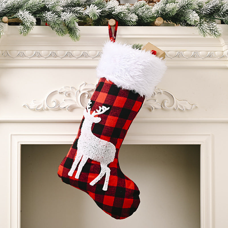 Christmas Festival Decoration Supplies Red And Black Plaid Christmas Stockings Pendant