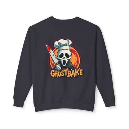 Sudadera unisex ligera con cuello redondo Ghostbake (delante y detrás)