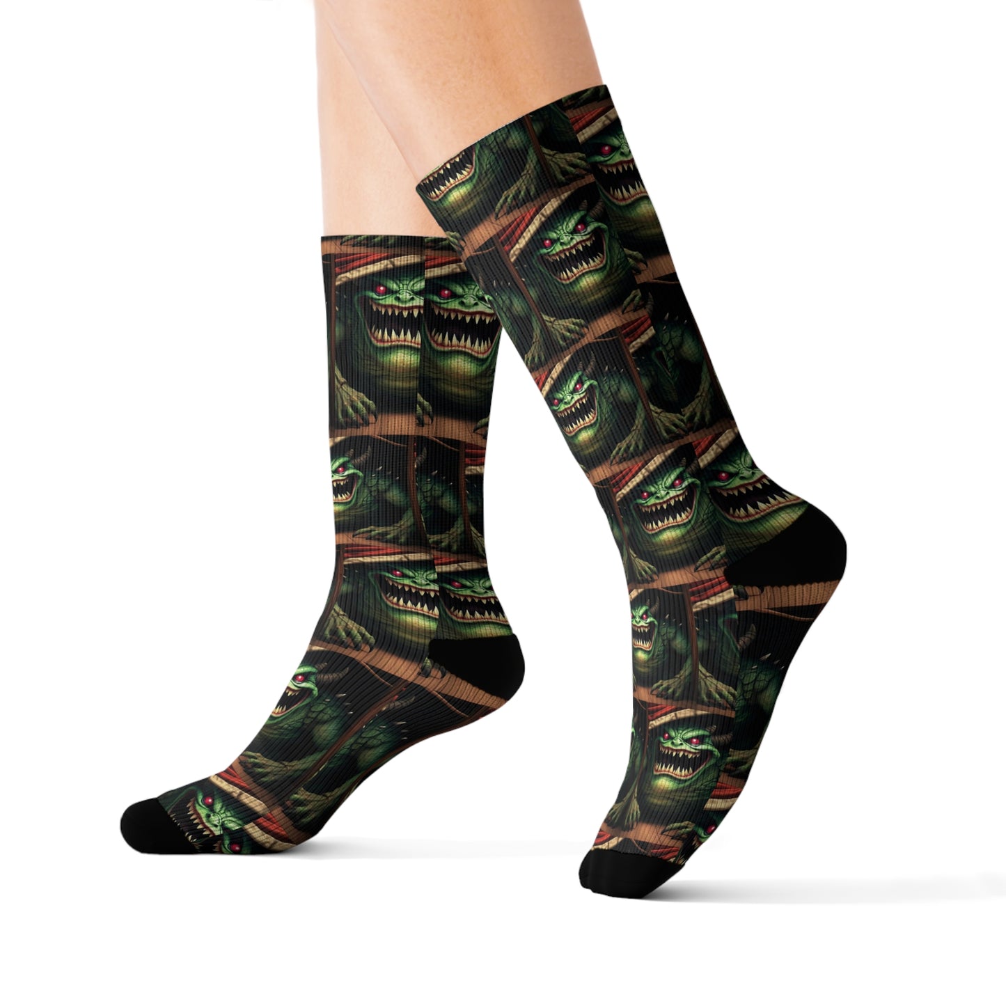 Sock Thief Monster Under the Bed Design Sublimation Socks