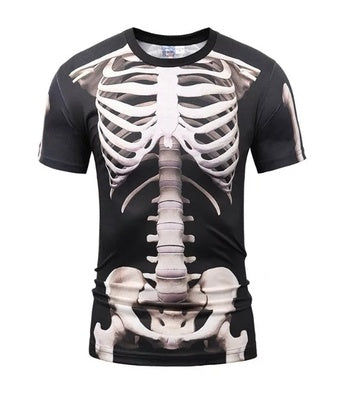 Skeleton T-shirt Skeletal bone short-sleeved personality pattern clothes 3D round neck half sleeve male horror spoof creative compassionate Black