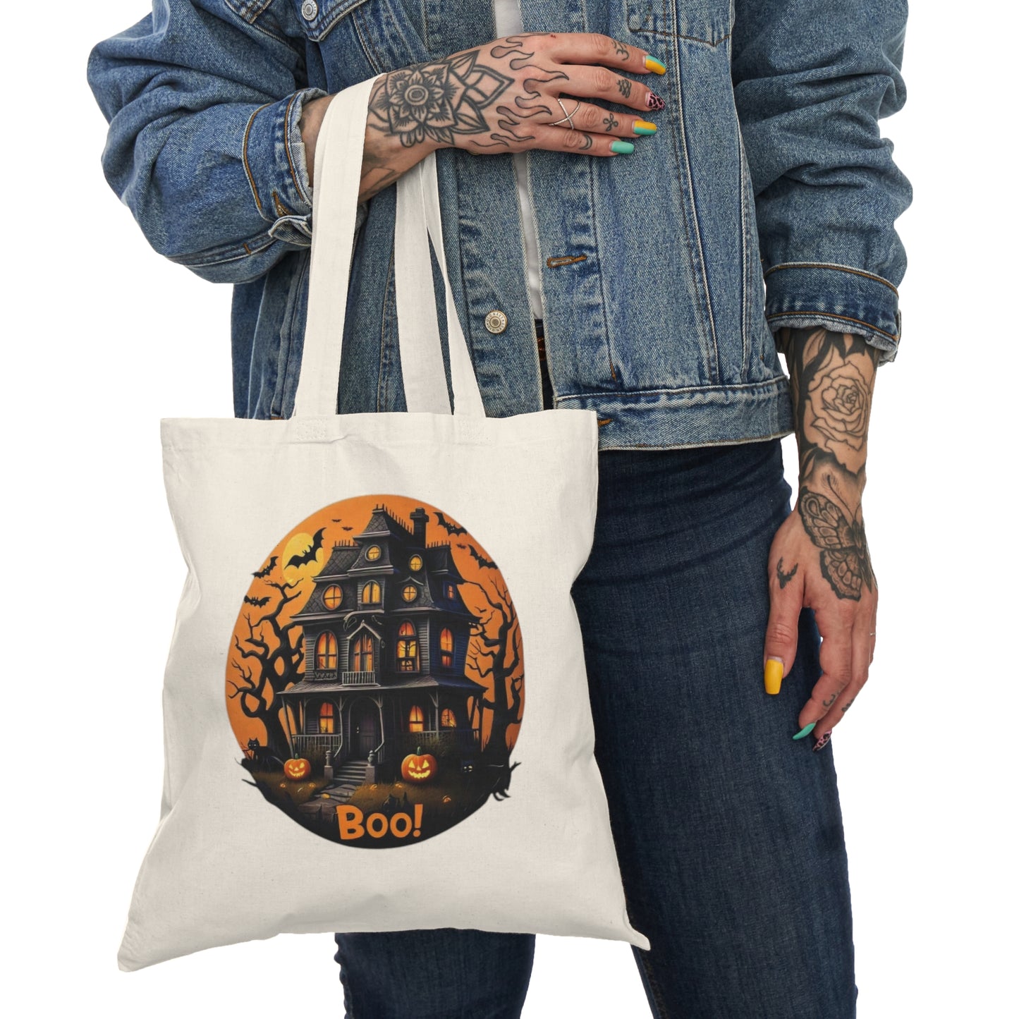 Halloween Haunted House Natural Tote Bag