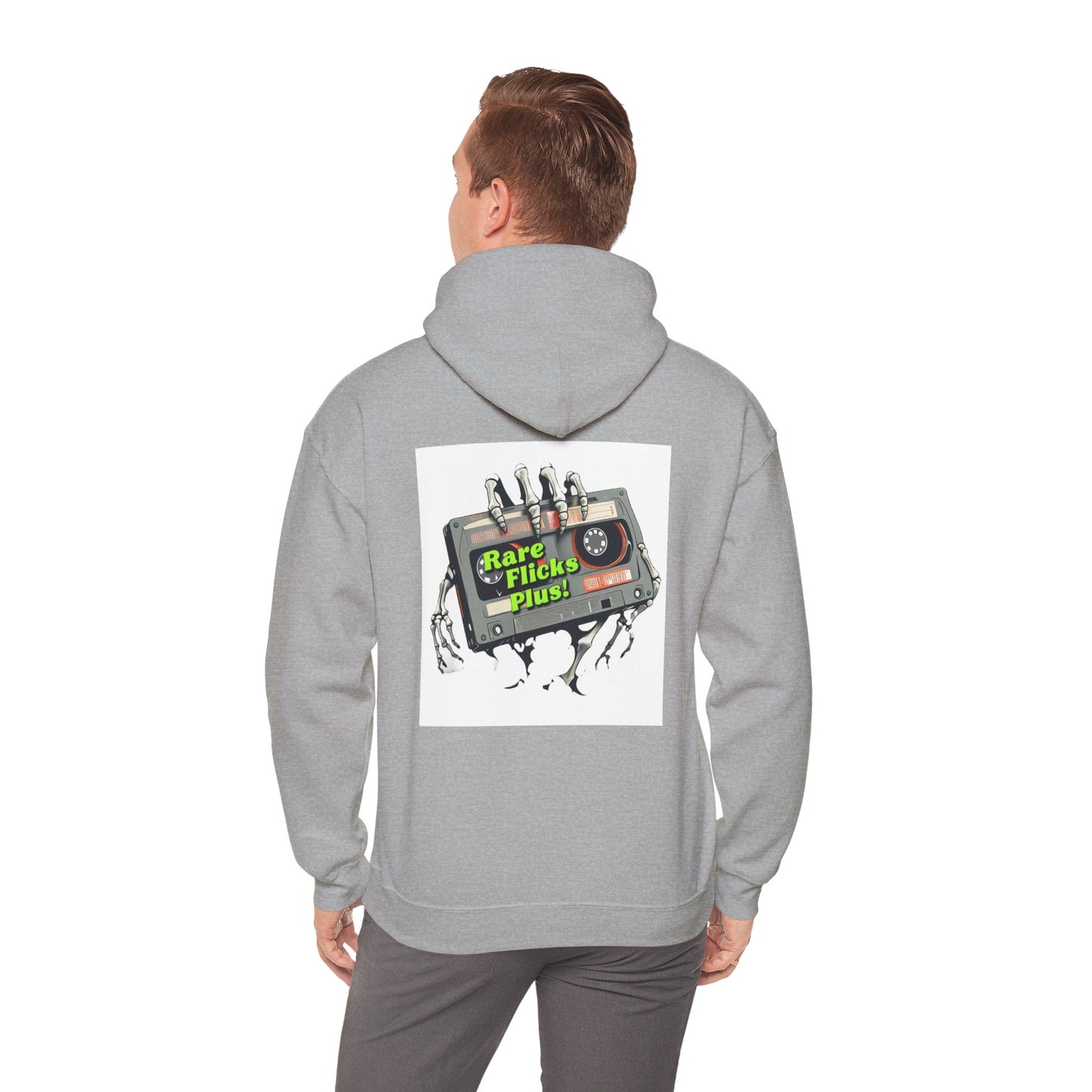 Rare Flicks Plus! Alt Logo White Background - Unisex Heavy Blend™ Hooded Sweatshirt