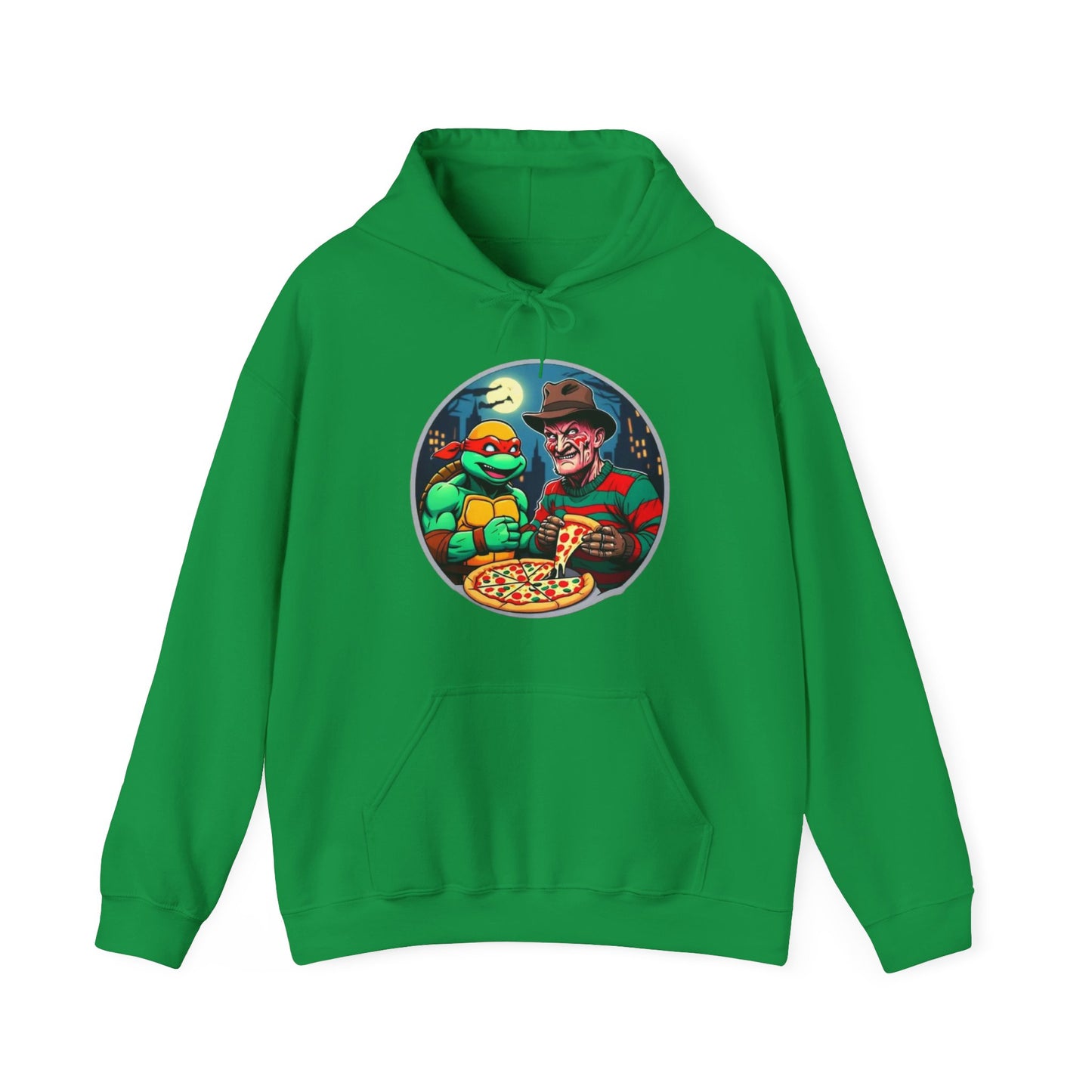 Sudadera unisex con capucha y mezcla pesada Una fiesta de pizza en Elm Street (diseño 2)