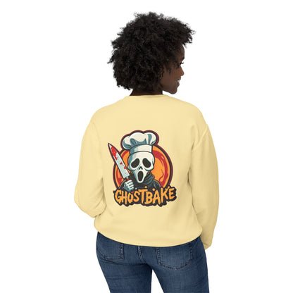 Sudadera unisex ligera con cuello redondo Ghostbake (delante y detrás)