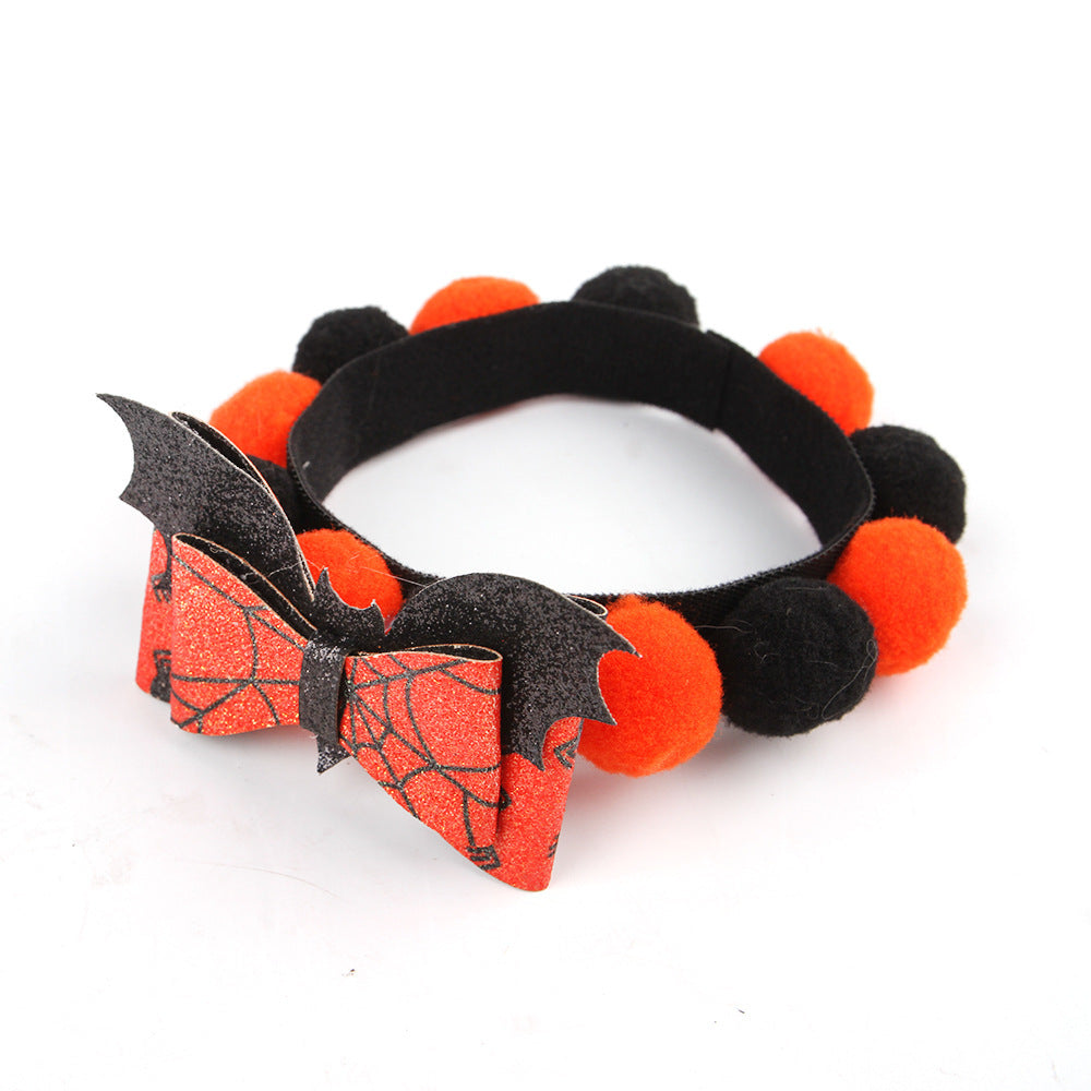 Halloween Pet Fur Ball Collar Pumpkin Accessories