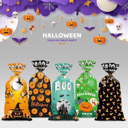 Halloween Gift Bag Party Decoration Candy Bag Snack Biscuits Bag Gold Tie Wire Included 12.5X27CM