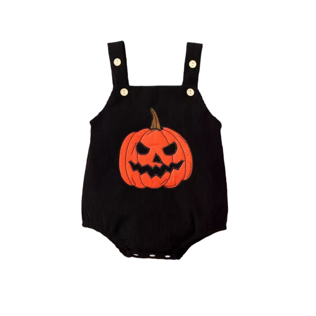 Infant Unisex Halloween Corduroy Towel Embroidery Pumpkin Sling Romper