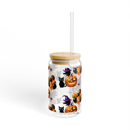 Halloween Pumpkin & Black Cat Sipper Glass - Sip in Style this Spooky Season