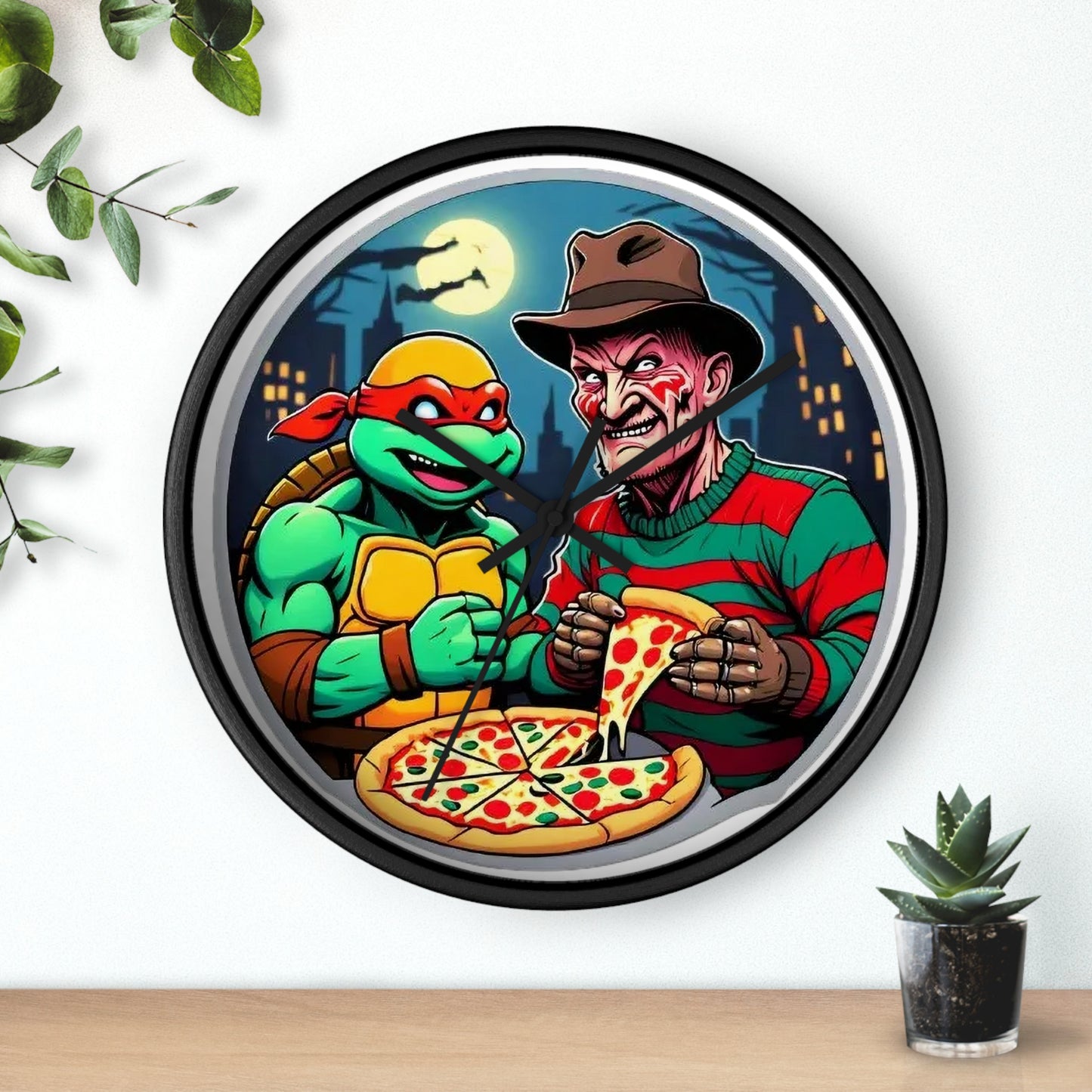 Reloj de pared con diseño de pizza en Elm Street (diseño 2)