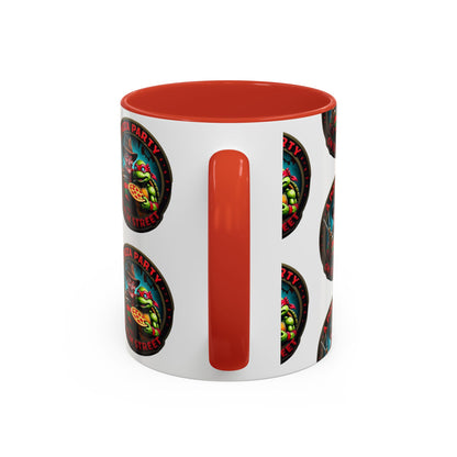 Taza de café decorativa con diseño de fiesta de pizza en Elm Street (11 y 15 oz)