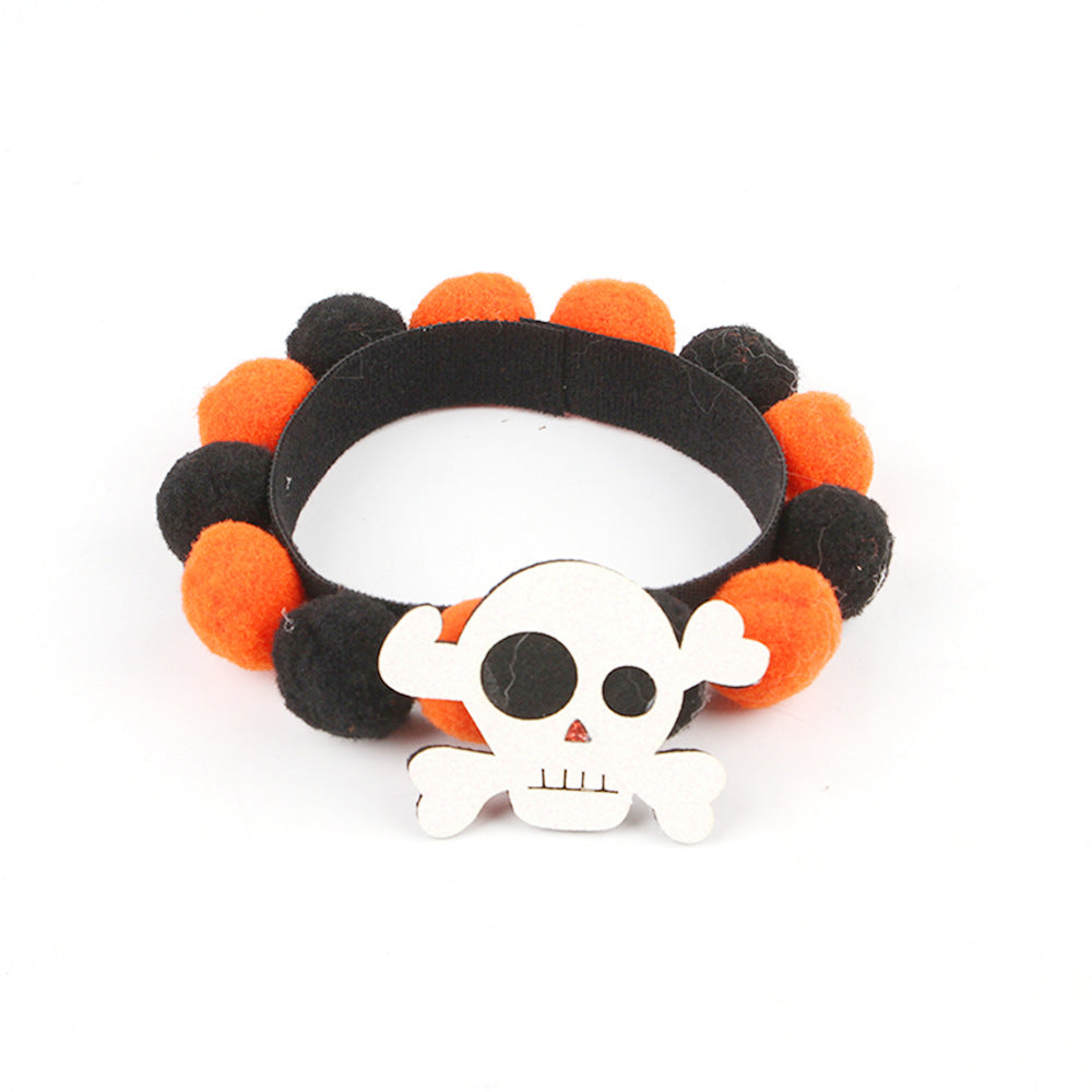 Halloween Pet Fur Ball Collar Pumpkin Accessories Skull