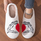 Funny Halloween Love Skull-hand Slippers Home Non-slip Soft Bottom Cotton Floor Bedroom Slippers Winter Warm House Shoes For Women Men White