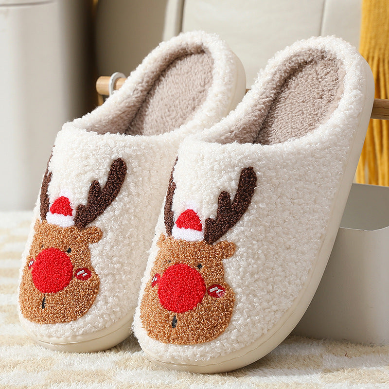 Winter Warm Home Christmas Elk Cotton Slippers