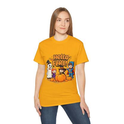 Camiseta unisex de algodón ultrafino con diseño de Hello Fall