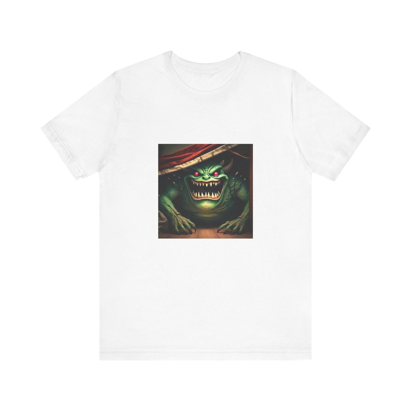 Camiseta unisex de manga corta con el monstruo ladrón de calcetines debajo de la cama