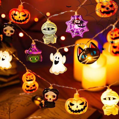 Cadena de luces de Halloween de PVC de material blando, lámpara de modelado de murciélago fantasma y calabaza