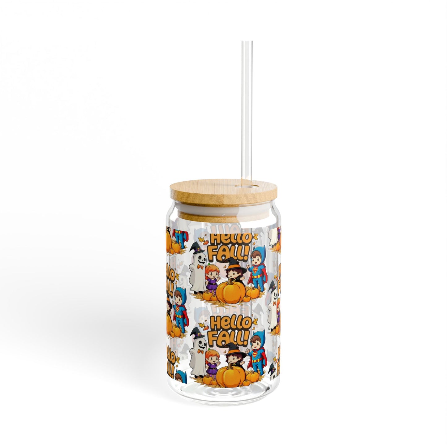 Vaso con sorbete con diseño de Hello Fall, 16 oz