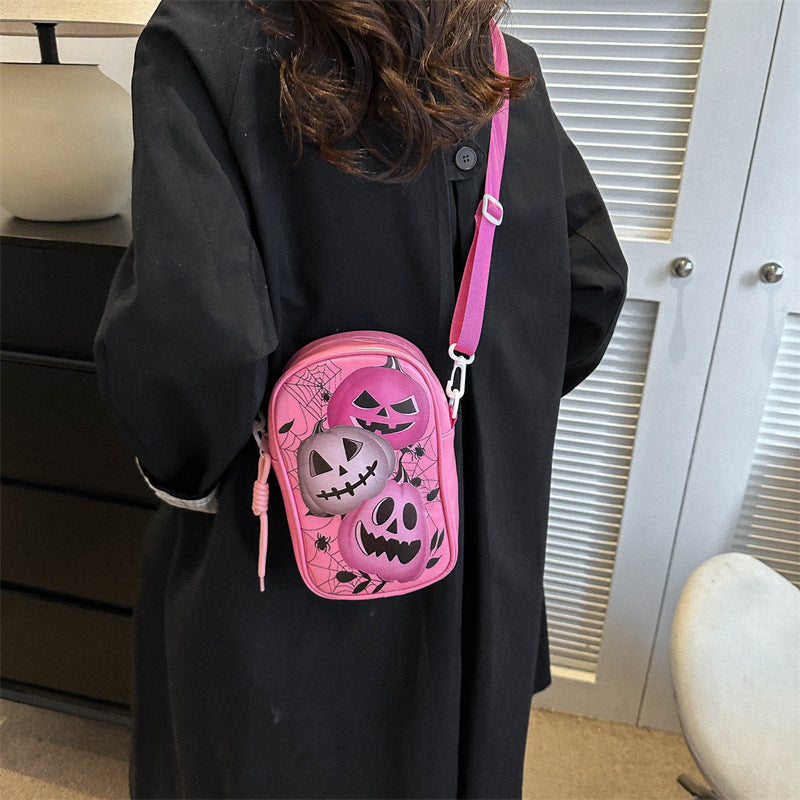 Bolso de teléfono con grafiti de Halloween para niñas, divertido bolso cruzado con estampado de murciélago fantasma y calabaza de dibujos animados para mujeres, mini bolsos de hombro creativos con personalidad