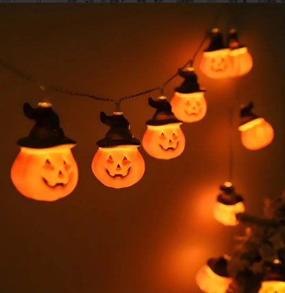 Cadena de luces de Halloween de PVC de material blando, lámpara de modelado de murciélago fantasma y calabaza