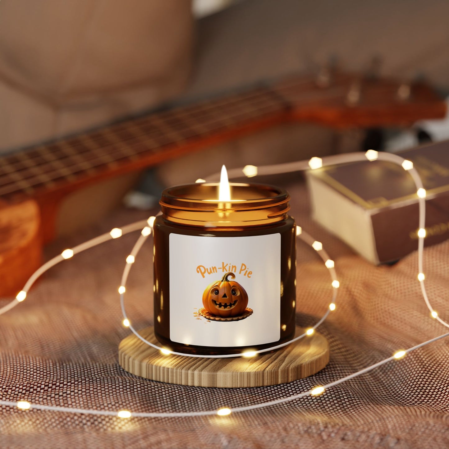 Pun-Kin Pie Design Scented Soy Candle (Multi-Size, Amber Jar)