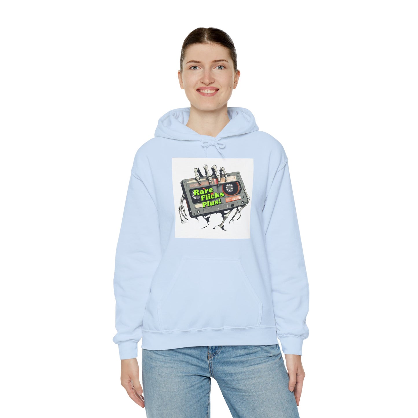 Rare Flicks Plus! Alt Logo White Background - Unisex Heavy Blend™ Hooded Sweatshirt