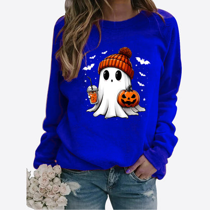 Halloween Round Neck Print Long Sleeves Sweater